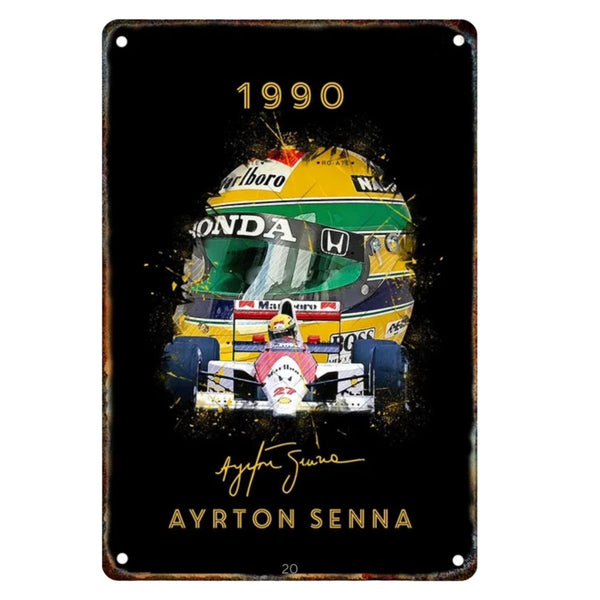 Placa Metallica Ayrton Senna <br> Campeon Mundial 1990 20x30cm