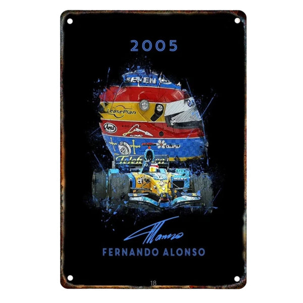 Placa Metalica Fernando Alonso <br> Campeon Mundial 2005 20x30cm