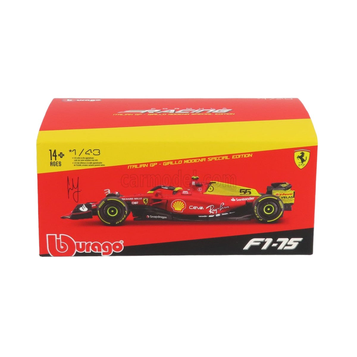 Auto Burago 1:43 Scuderia Ferrari <br>  F1-75 Carlos Sainz #55 <br> Caja Acrilica