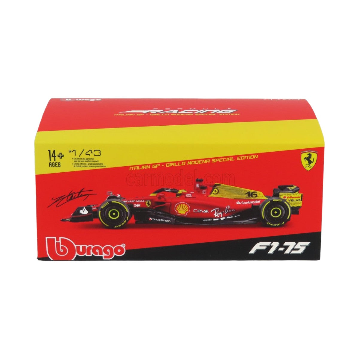 Auto Burago 1:43 Scuderia Ferrari <br> F1-75 Charles Leclerc #16 <br> Caja Acrilica