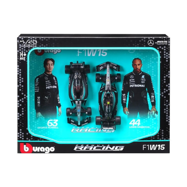Pack 2 Autos Burago Mercedes AMG <BR> W15 Formula 1