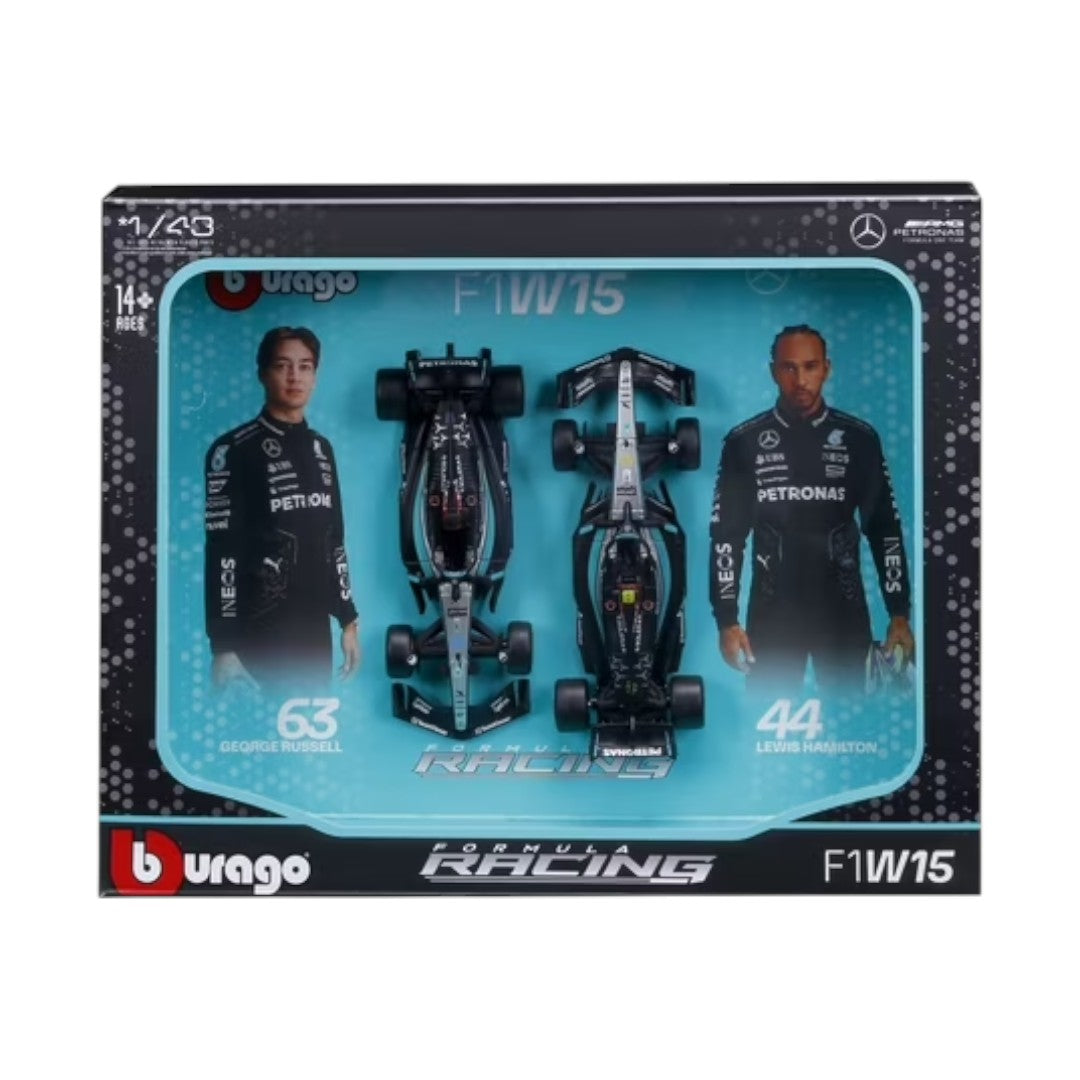 Pack 2 Autos Burago Mercedes AMG <BR> W15 Formula 1
