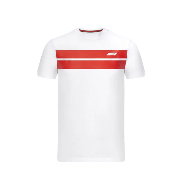 Polera Oficial Formula 1 <br> Blanca Lineas Rojas