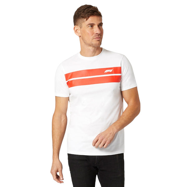 Polera Oficial Formula 1 <br> Blanca Lineas Rojas