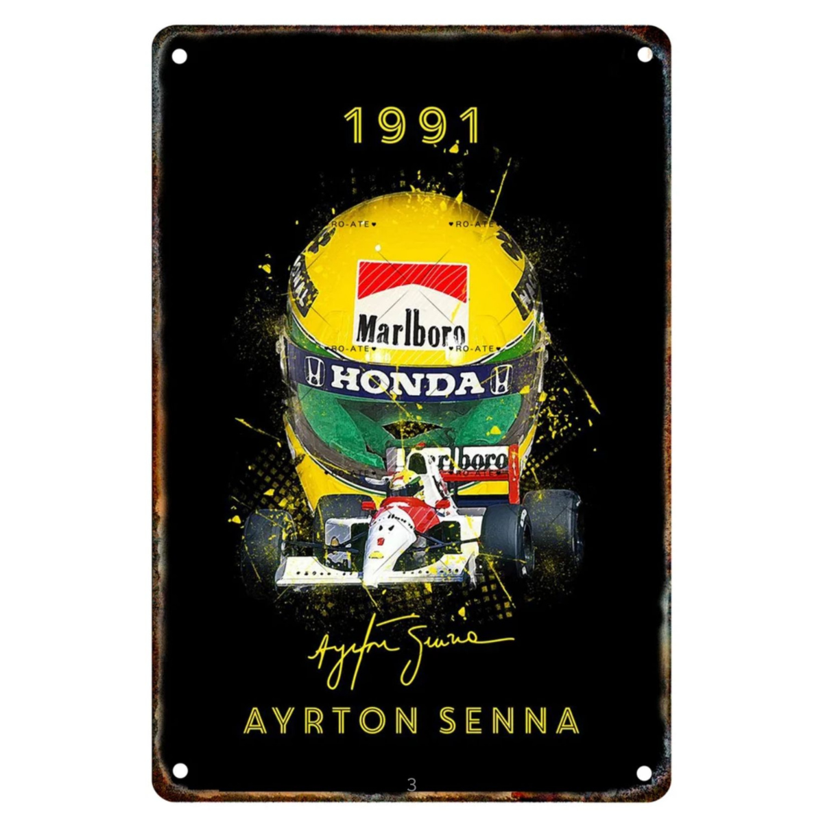 Placa Metallica Ayrton Senna <br> Campeon Mundial 1991 20x30cm