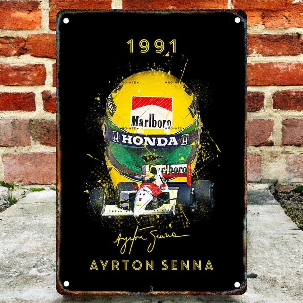 Placa Metallica Ayrton Senna <br> Campeon Mundial 1991 20x30cm