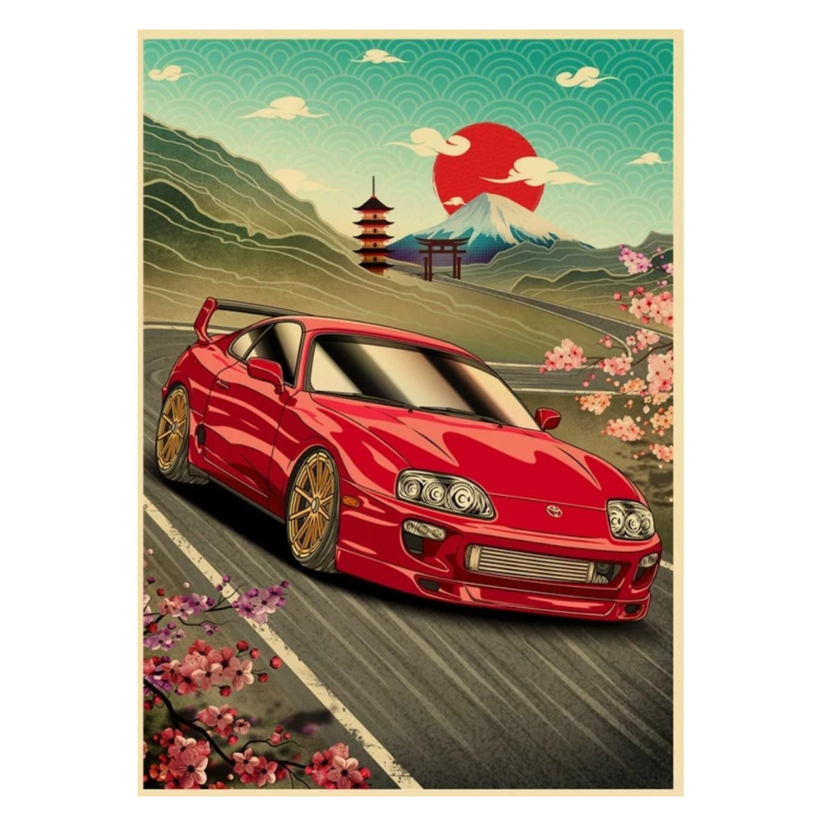 Cuadro Decorativo Autos Japonese Retro <br> Toyota Supra MK4 Rojo