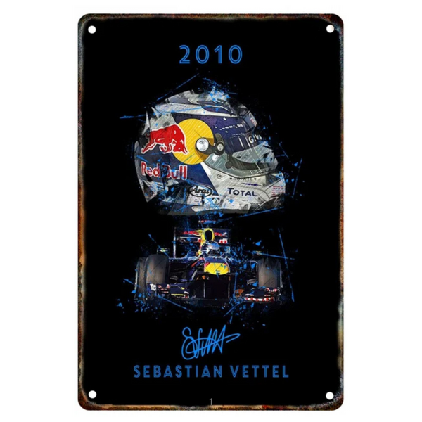 Placa Metallica Sebastian Vettel <br> Campeon Mundial 2010 20x30cm