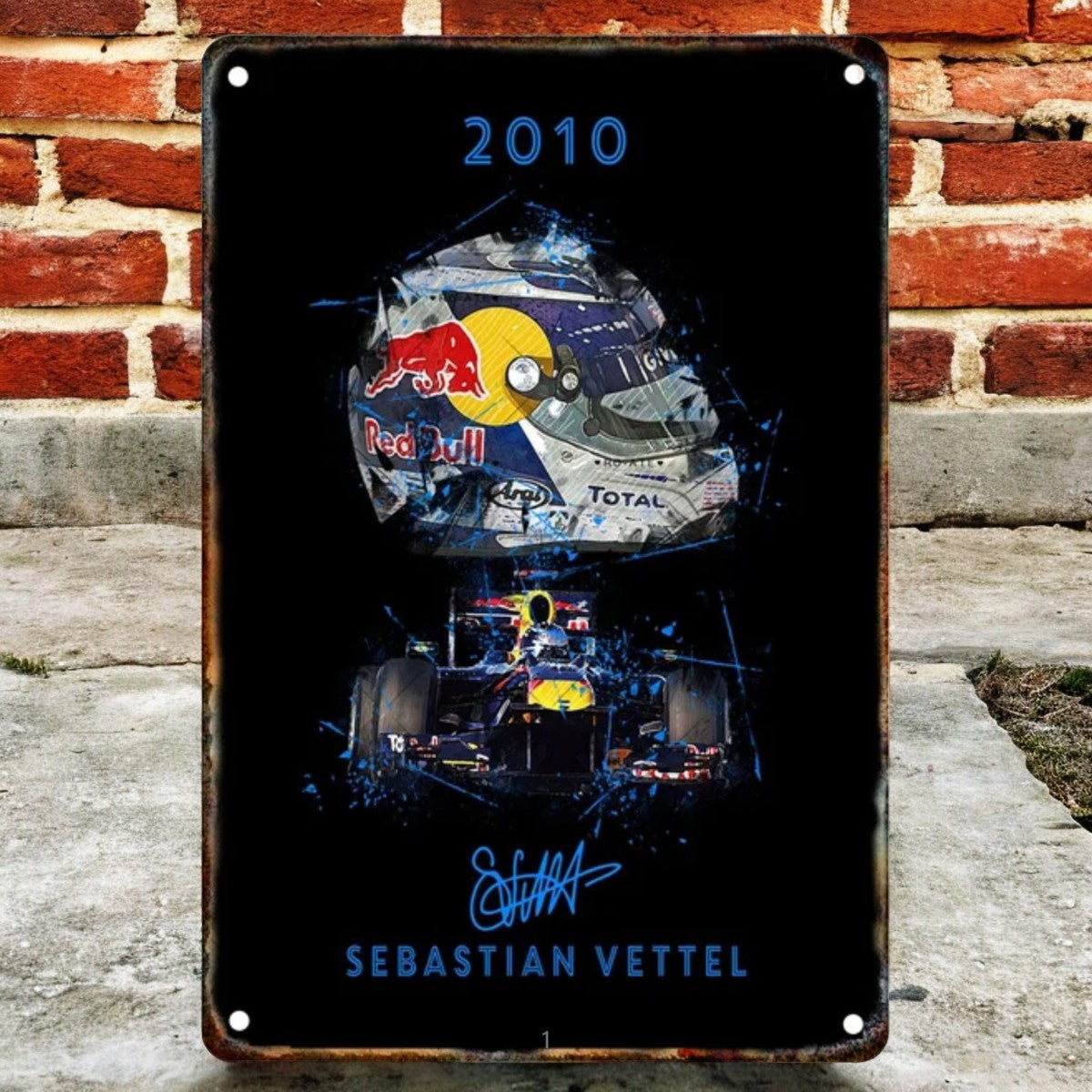 Placa Metallica Sebastian Vettel <br> Campeon Mundial 2010 20x30cm