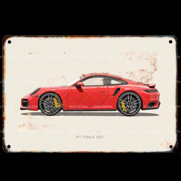 Placa Metalica Porsche 911 Turbo S <br> 2021 20x30cm