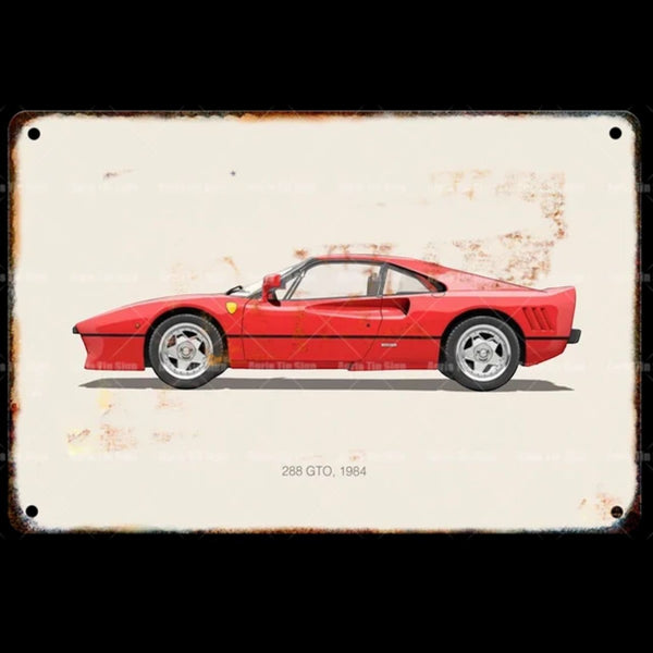 Placa Metallica Ferrari 288 GTO <br> 1984 20x30cm