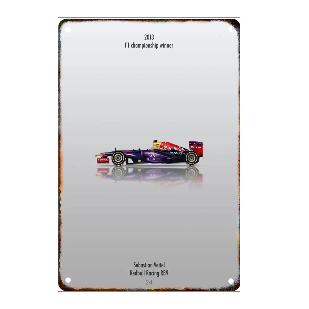 Placa Metalica Sebastian Vettel <br> Red Bull Racing RB9 20x30cm