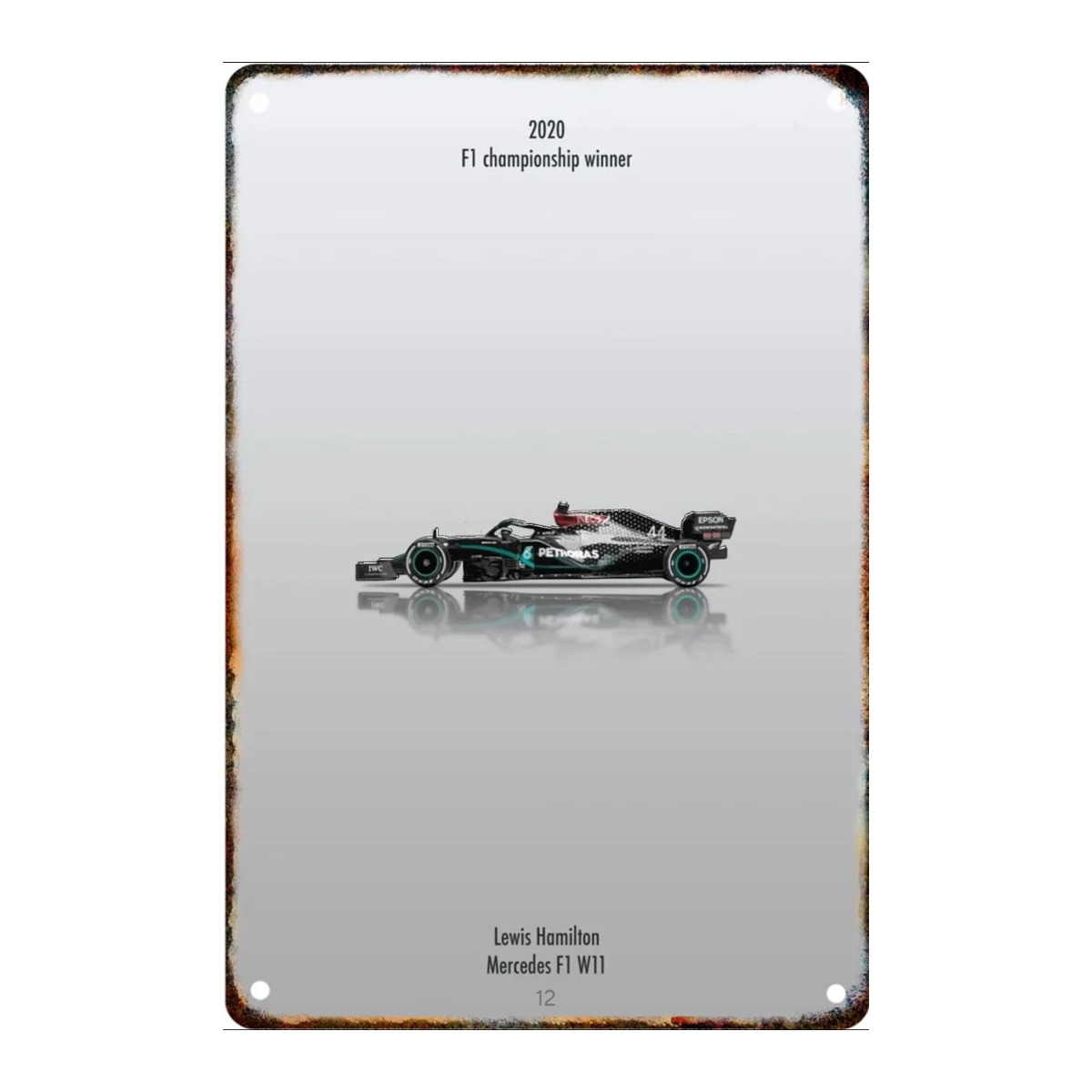 Placa Metalica Lewis Hamilton <br> Mercedes W11 20x30cm