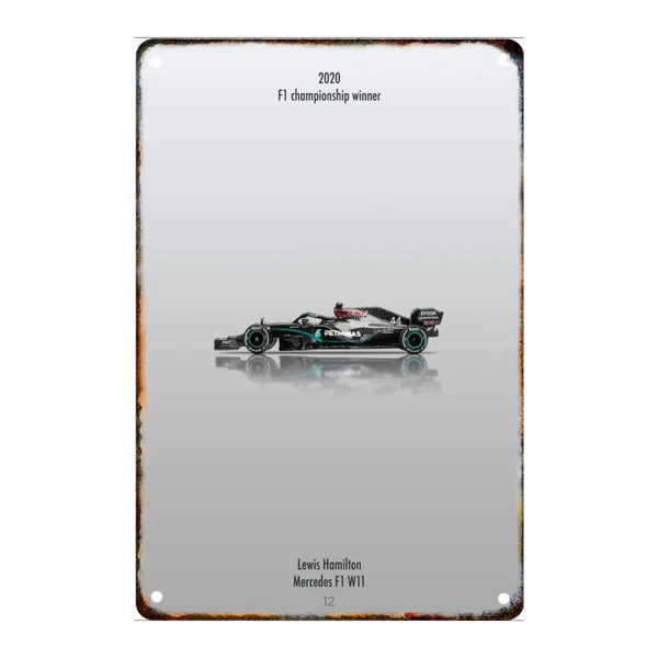 Placa Metalica Lewis Hamilton <br> Mercedes W11 20x30cm