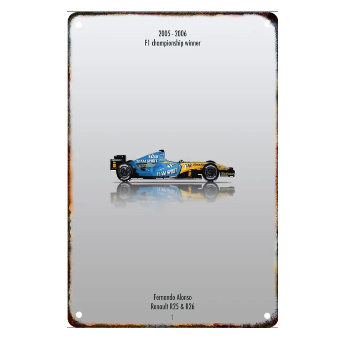 Placa Metalica Fernando Alonso <br> Renault R25 20x30cm