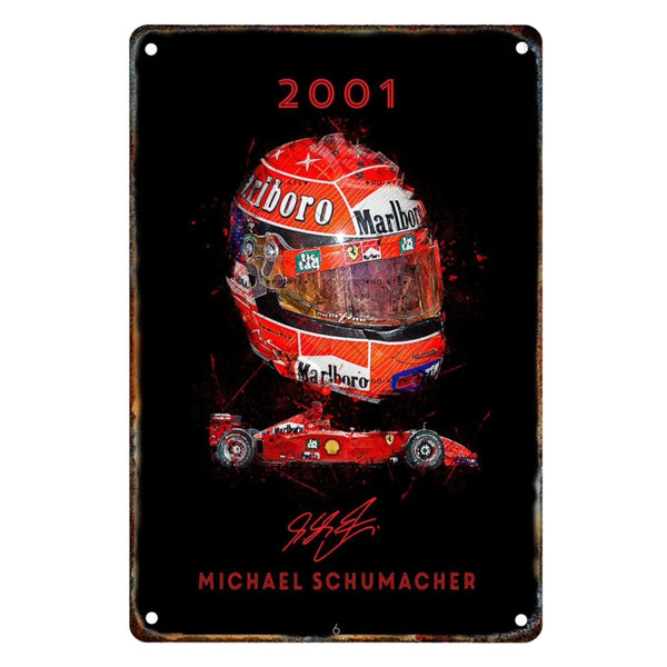 Placa Metálica Michael Schumacher <br> Campeón Mundial 2001 20x30cm