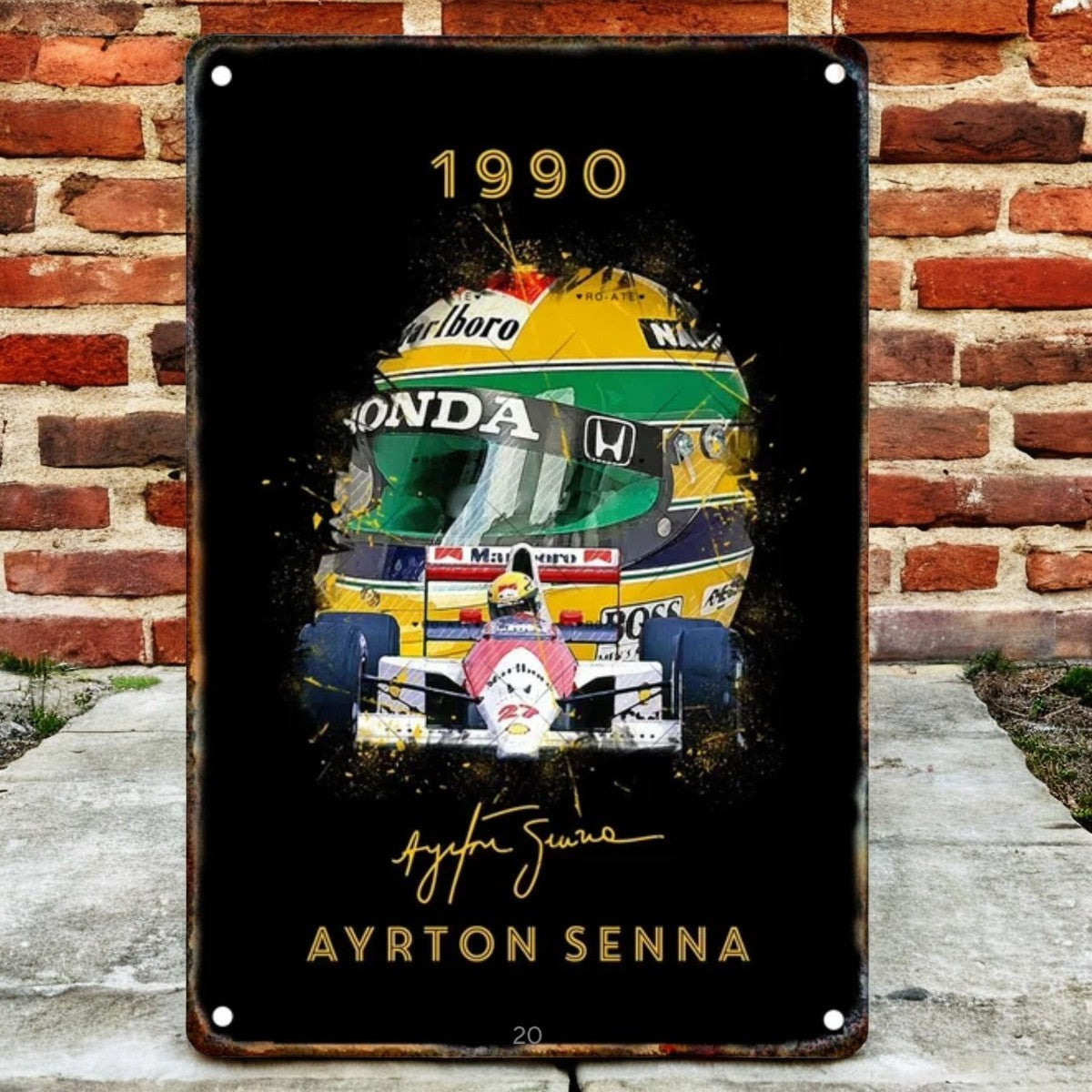 Placa Metallica Ayrton Senna <br> Campeon Mundial 1990 20x30cm