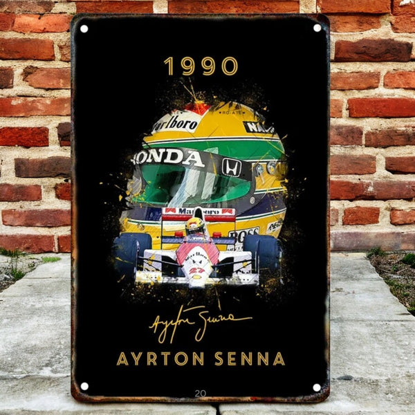 Placa Metallica Ayrton Senna <br> Campeon Mundial 1990 20x30cm