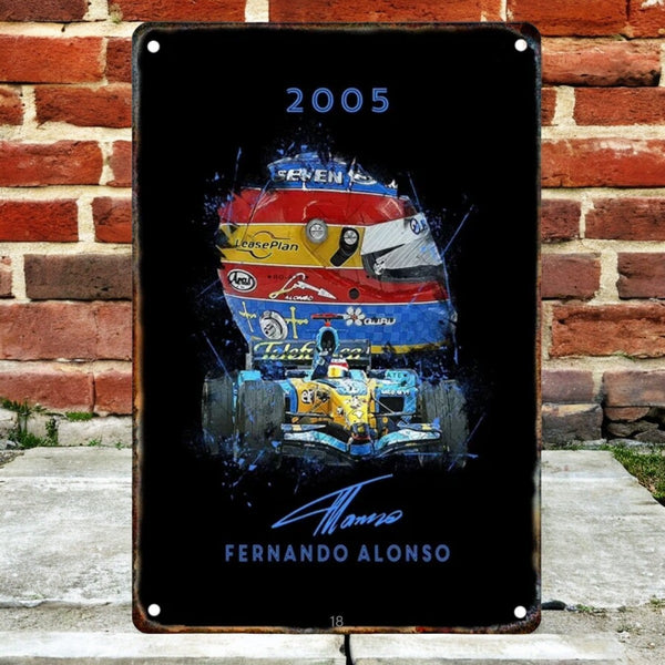 Placa Metalica Fernando Alonso <br> Campeon Mundial 2005 20x30cm